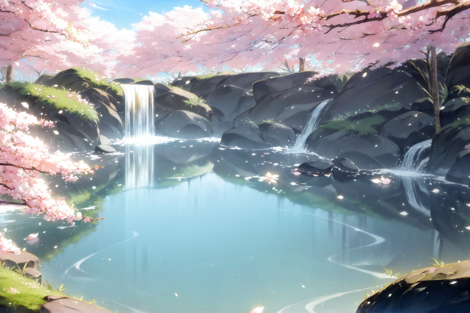 03383-272484663-masterpiece, best quality,  _lora_fstyle03-000005_1_,no humans, scenery, water, waterfall, cherry blossoms, outdoors, rock, tree.png